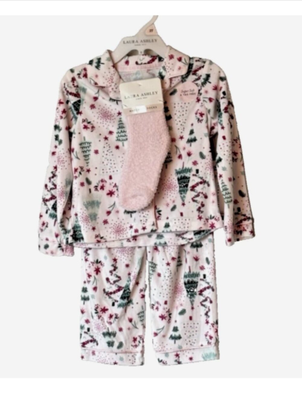 Laura Ashley Christmas Pajama Set 2T Pink 3pc NWT